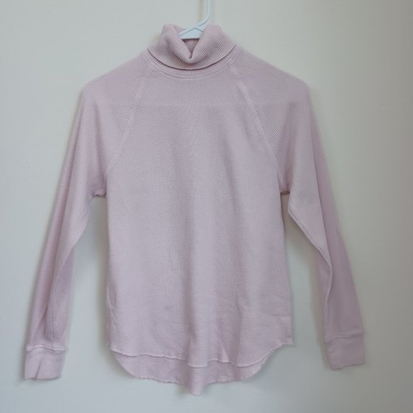 Everlane Waffle Knit Pullover Soft Pink High Neck Long Sleeve Top Womens size Sm - Picture 2 of 10